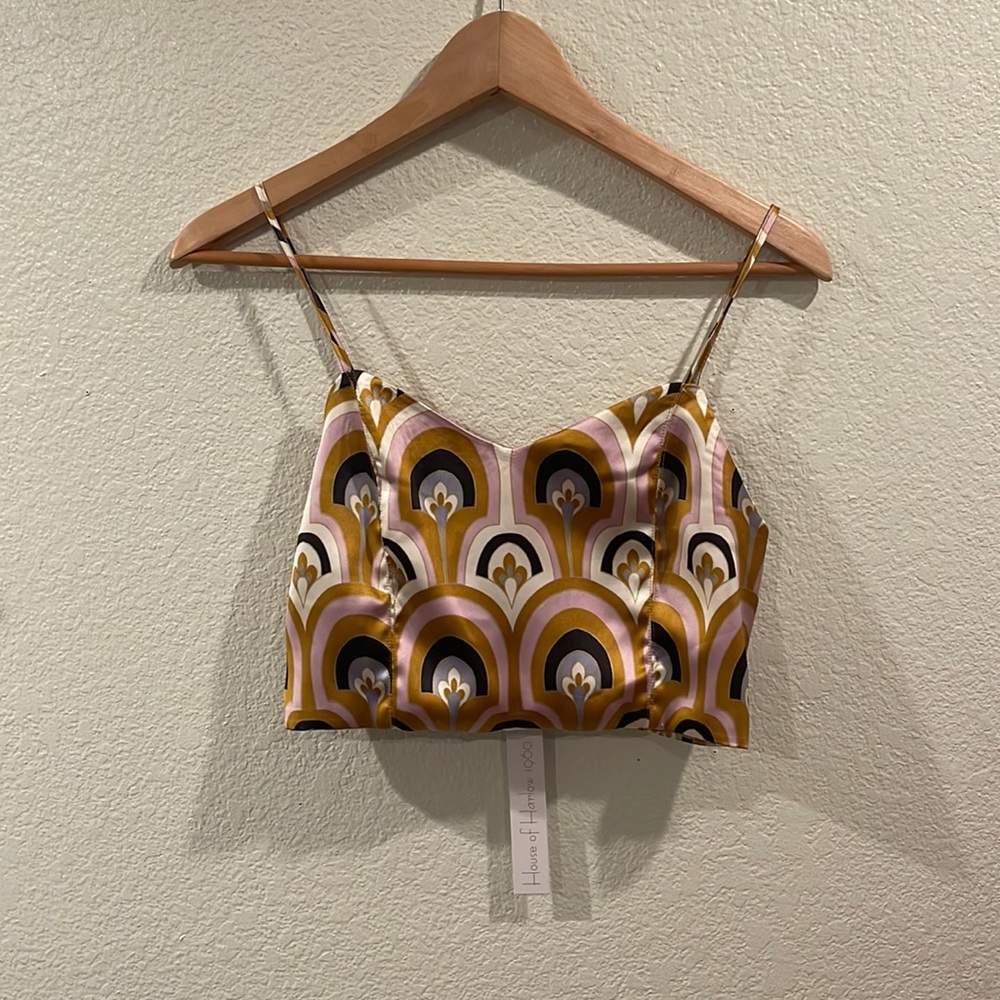 House of Harlow 1960 - Gold and Pink Smocked Cropped Tank NWT